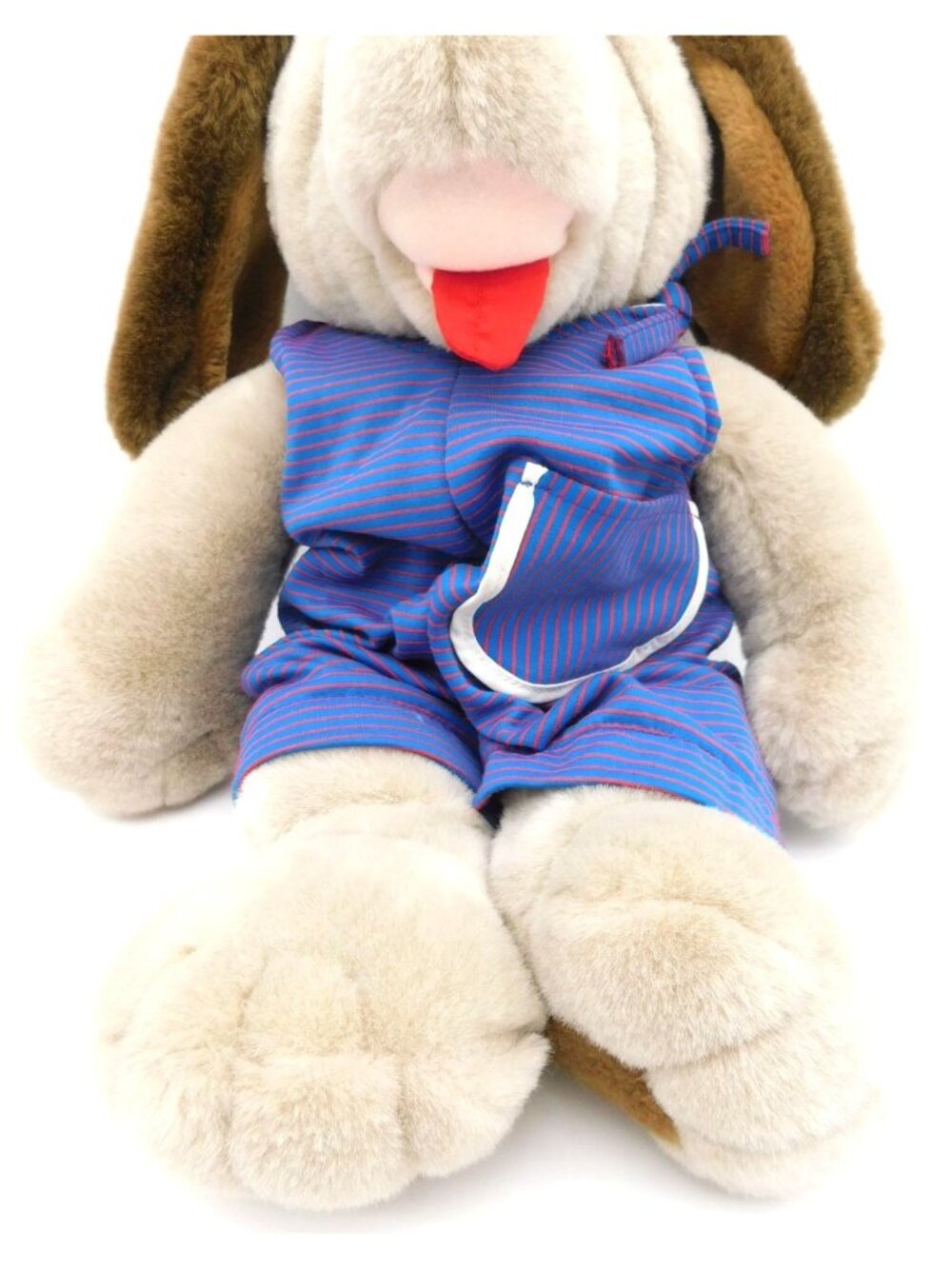 Yang Jee Large Plush Dog Toy Blue Striped Romper Red Hair Bow Stuffed Animal 18" - Picture 3 of 8